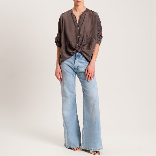 Motel-Camicia mussola con ricami - moro