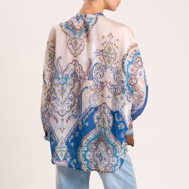Motel-Camicia mussola fantasia - blu/sand/moro