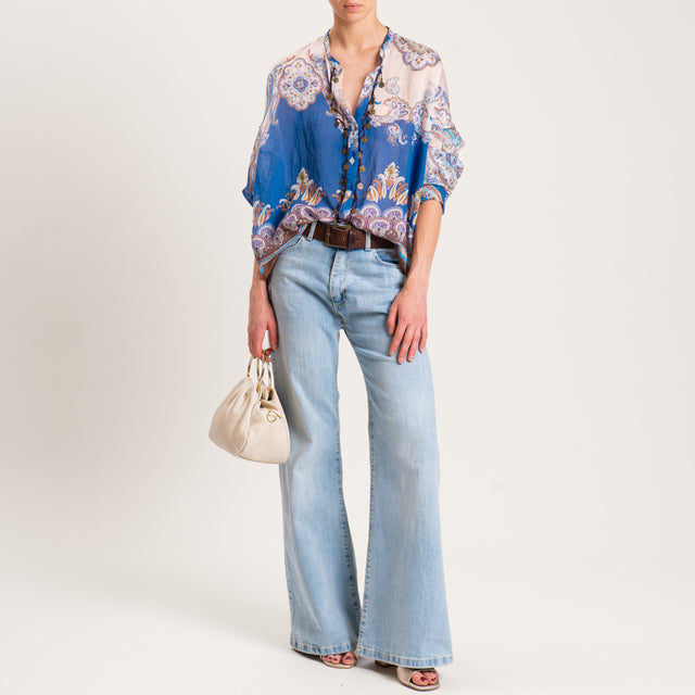 Motel-Camicia mussola fantasia - blu/sand/moro