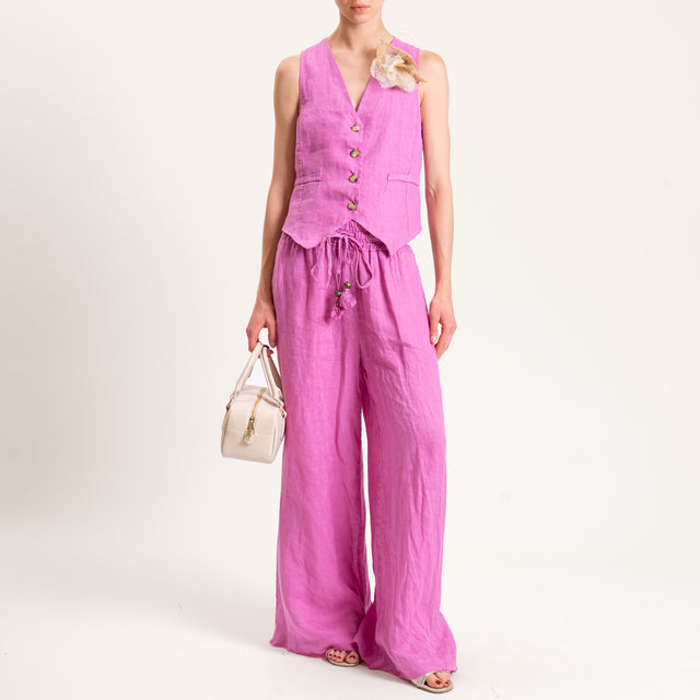 Motel-Gilet in lino con spilla - orchidea