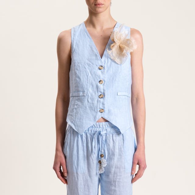 Motel-Gilet in lino con spilla - cielo