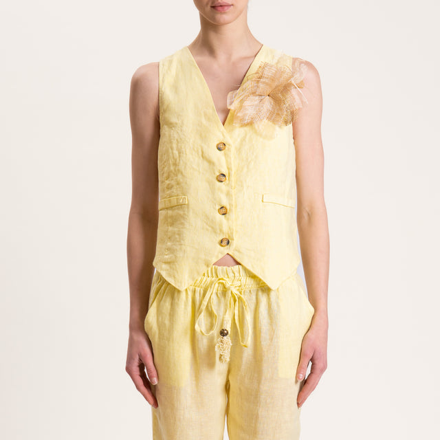 Motel-Gilet in lino con spilla - giallo
