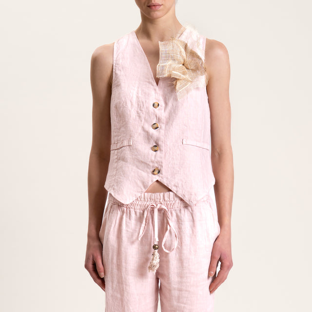 Motel-Gilet in lino con spilla - cipria