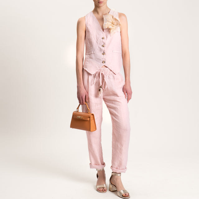 Motel-Gilet in lino con spilla - cipria