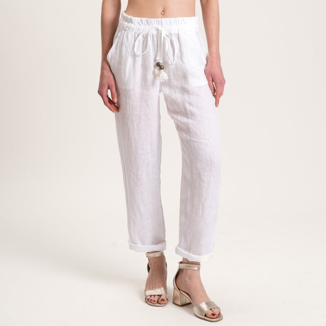 Motel-Pantalone in lino con coulisse - bianco