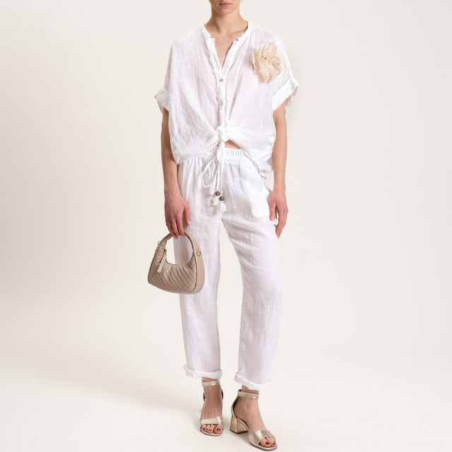 Motel-Pantalone in lino con coulisse - bianco