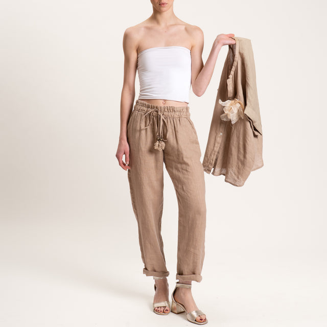 Motel-Pantalone in lino con coulisse - cammello