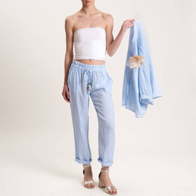 Motel-Pantalone in lino con coulisse - cielo