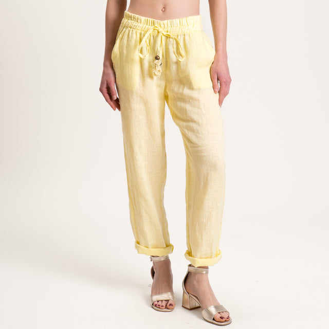 Motel-Pantalone in lino con coulisse - giallo