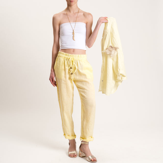 Motel-Pantalone in lino con coulisse - giallo