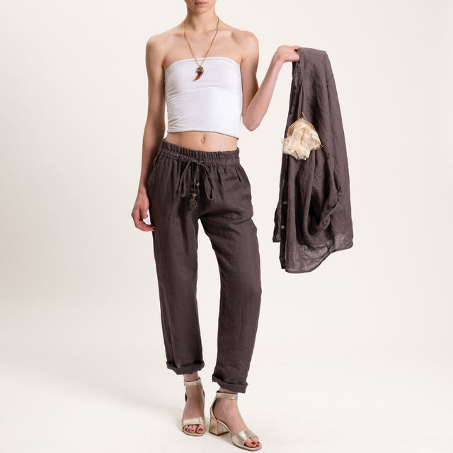 Motel-Pantalone in lino con coulisse - moro