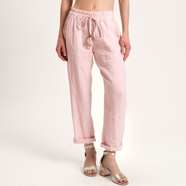 Motel-Pantalone in lino con coulisse - cipria