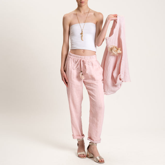 Motel-Pantalone in lino con coulisse - cipria