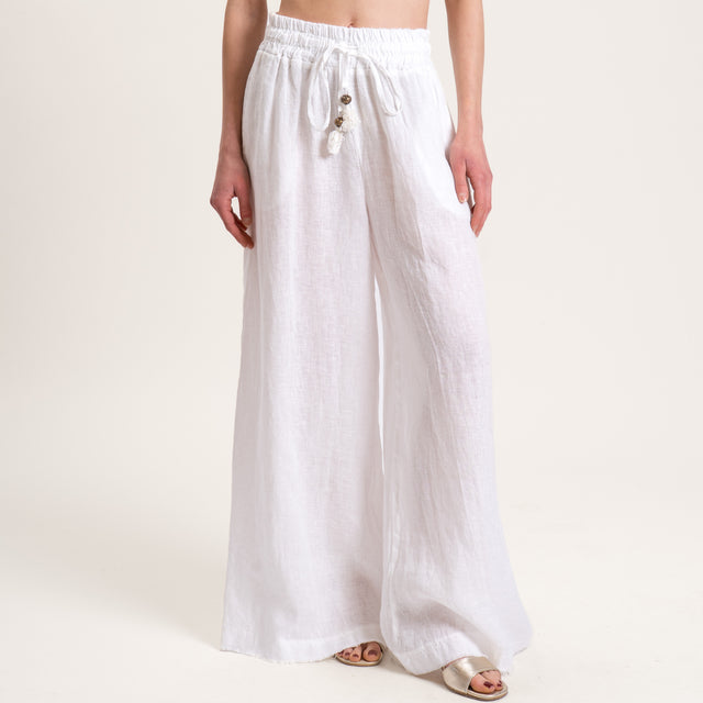 Motel-Pantalone palazzo in lino con coulisse - bianco