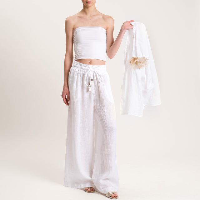 Motel-Pantalone palazzo in lino con coulisse - bianco