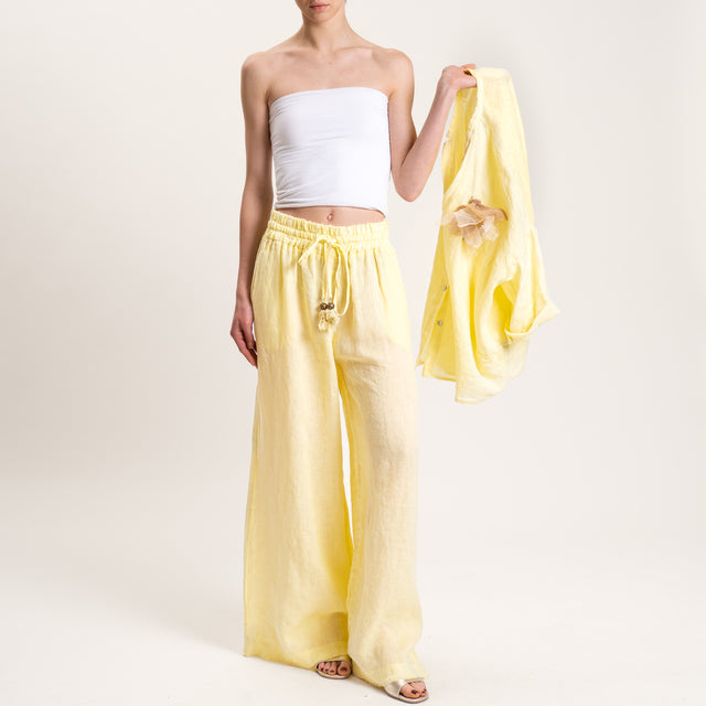 Motel-Pantalone palazzo in lino con coulisse - giallo