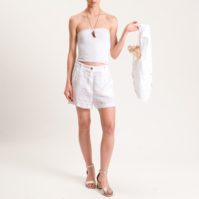 Motel-Shorts in lino elastico in vita - bianco