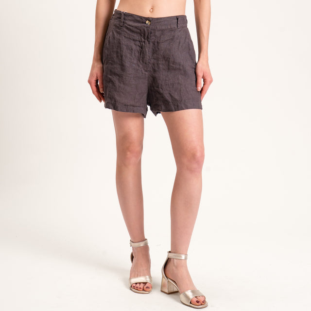 Motel-Shorts in lino elastico in vita - moro