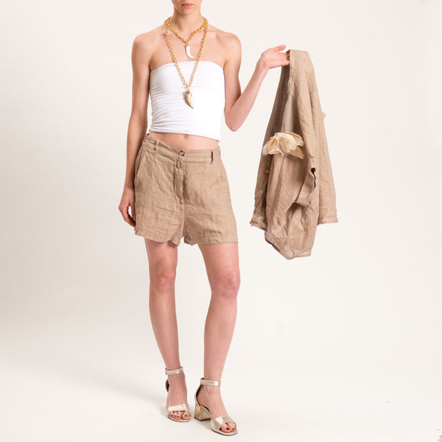 Motel-Shorts in lino elastico in vita - cammello