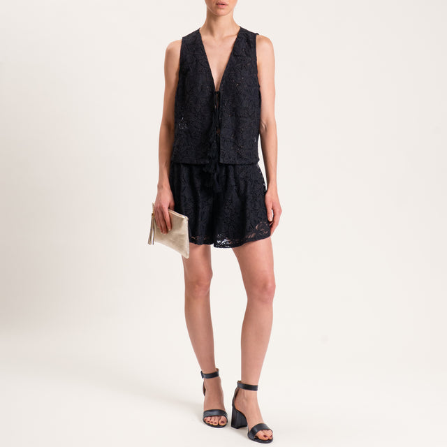 Motel-Shorts pizzo crochet con nappine - nero