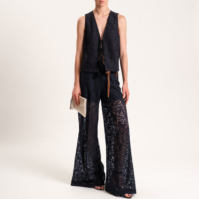 Motel-Pantalone pizzo crochet con cintura - nero
