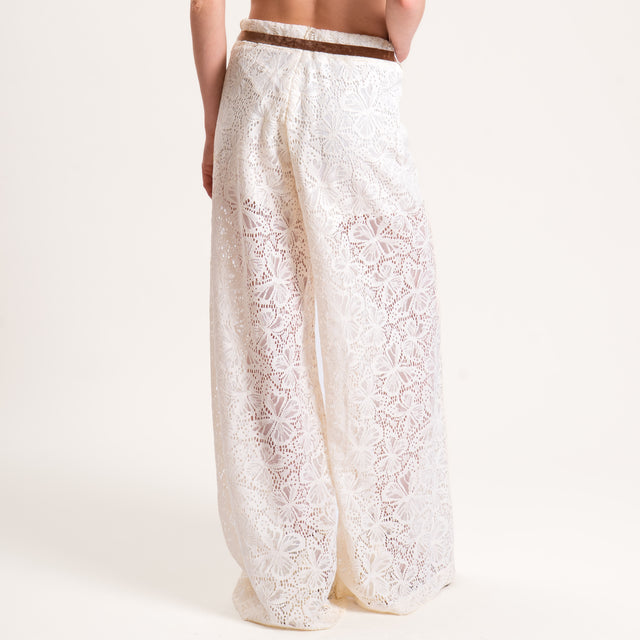 Motel-Pantalone pizzo crochet con cintura - panna