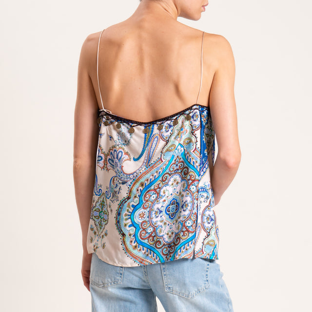 Motel-Top fantasia con applicazioni - blu/sand/moro