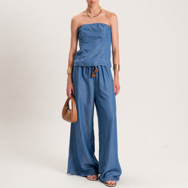 Motel-Top a fascia chambray elastico dietro - denim