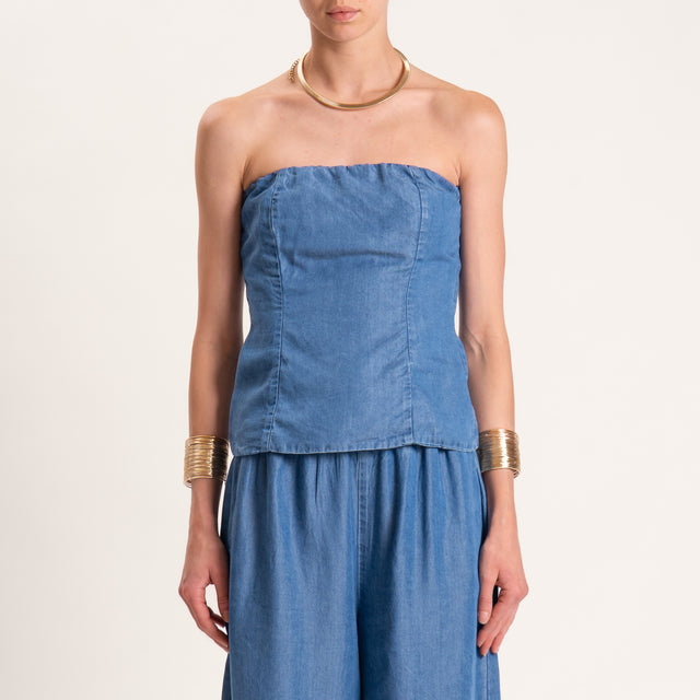 Motel-Top a fascia chambray elastico dietro - denim