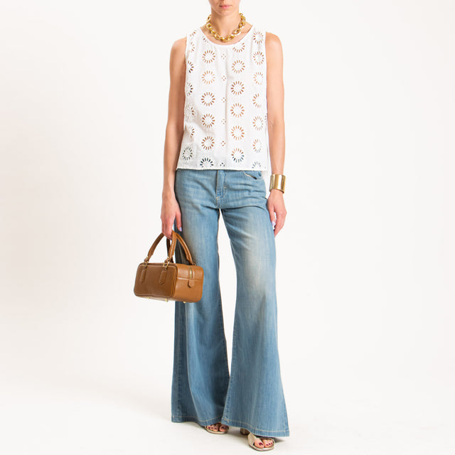 Motel-Top con pizzo sangallo - bianco