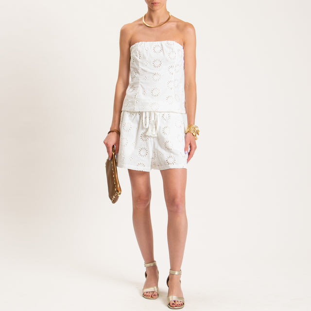 Motel-Top a fascia con pizzo sangallo - bianco