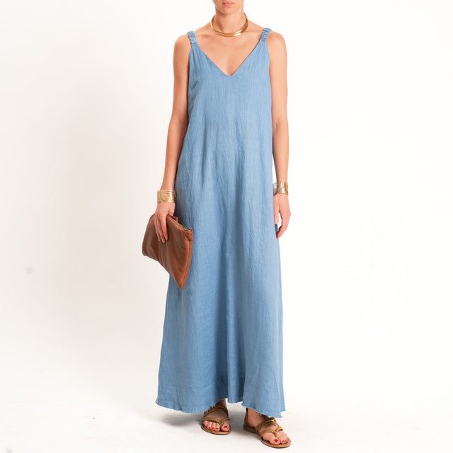 Motel-Abito doppio scollo v 100%lino - jeans