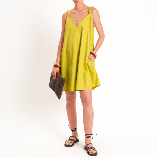 Motel-Abito popeline doppio scollo v - lime