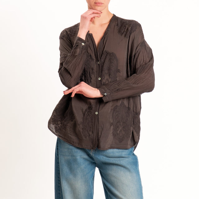 Motel-Camicia mussola misto seta con ricami - cocco