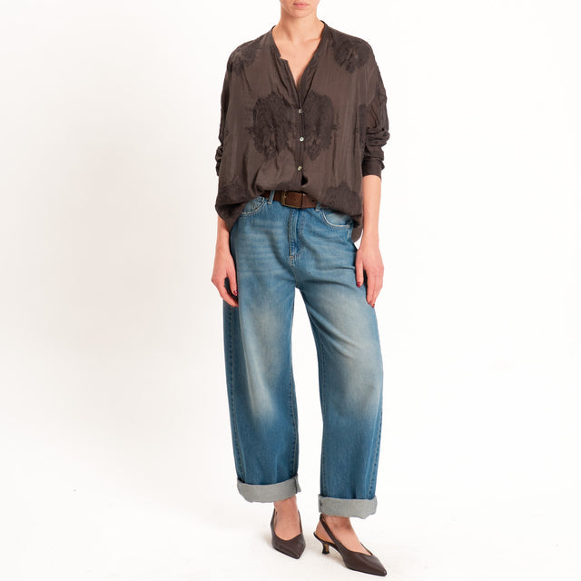 Motel-Camicia mussola misto seta con ricami - cocco