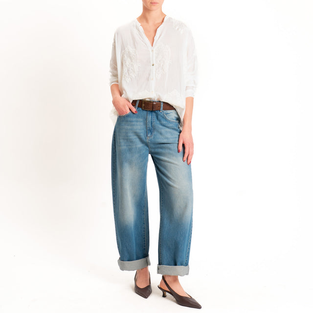 Motel-Camicia mussola misto seta con ricami - latte