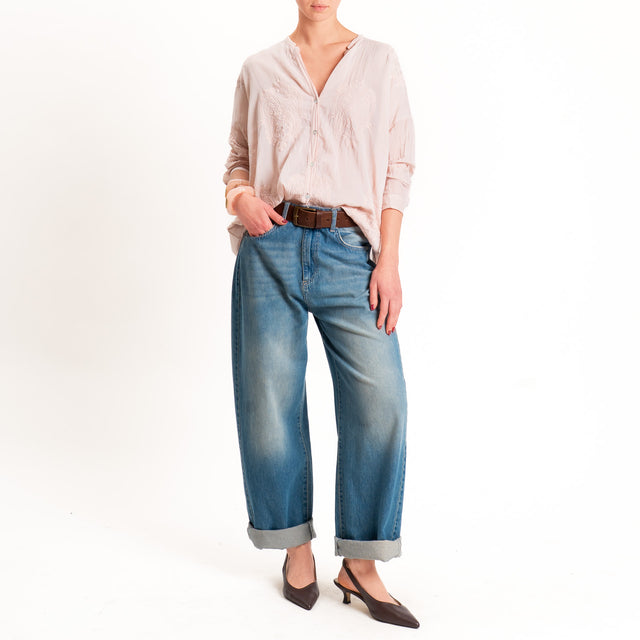 Motel-Camicia mussola misto seta con ricami - cipria