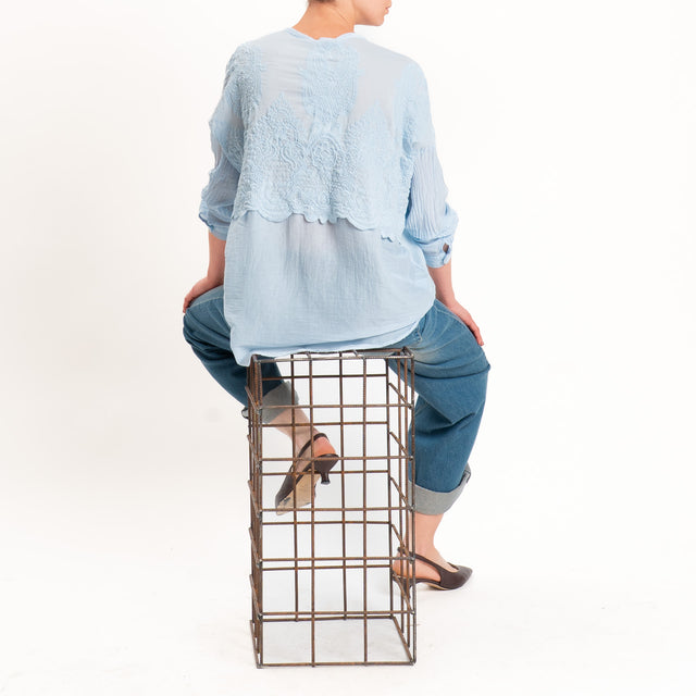 Motel-Camicia mussola misto seta con ricami - sky