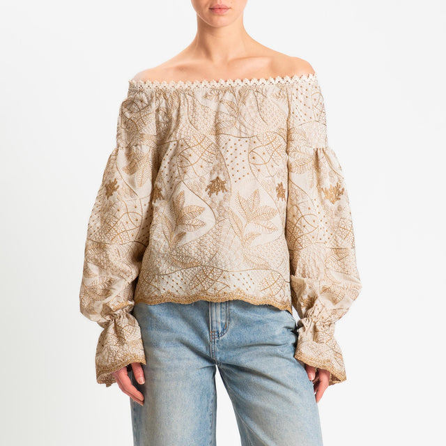 Motel-Blusa ricamata - beige