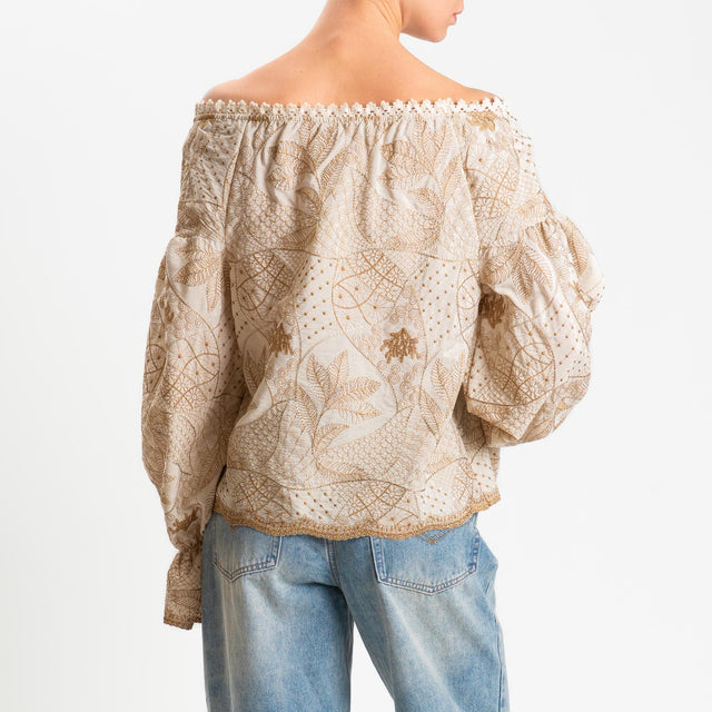 Motel-Blusa ricamata - beige