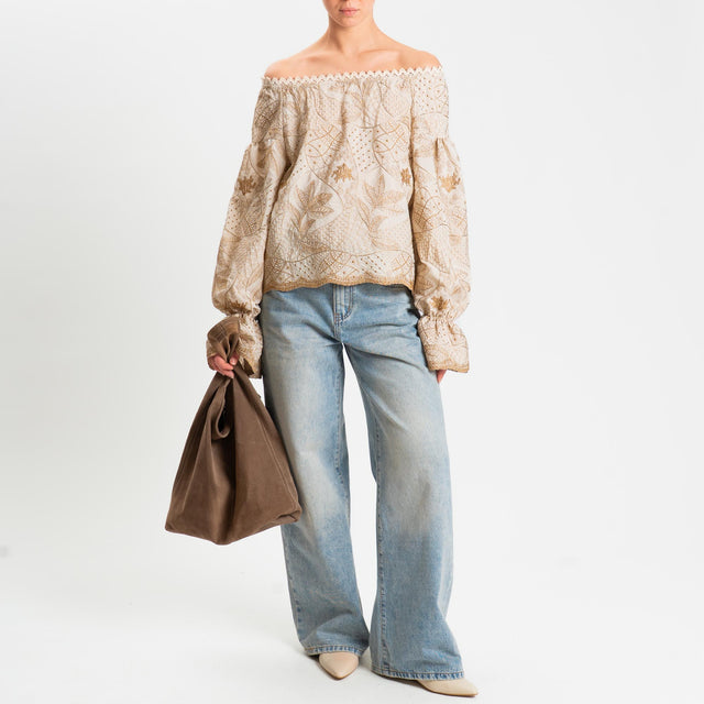 Motel-Blusa ricamata - beige