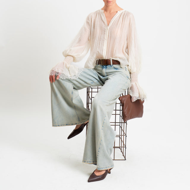 Motel-Camicia mussola goffrata lyocell - panna