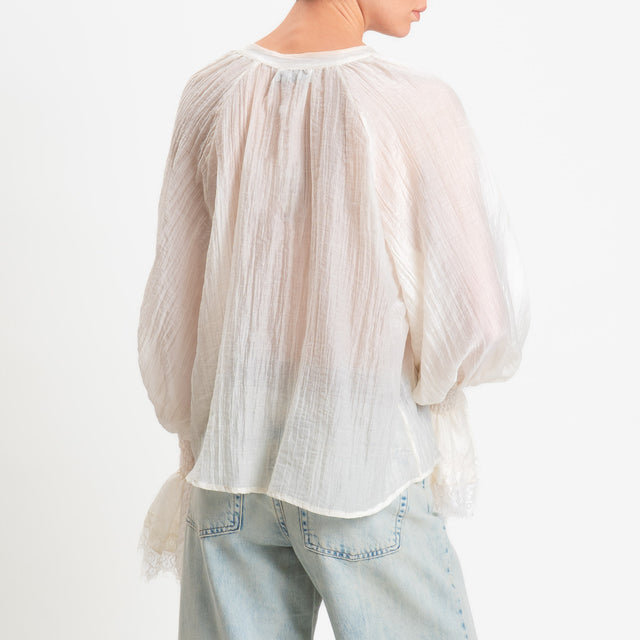 Motel-Camicia mussola goffrata lyocell - panna