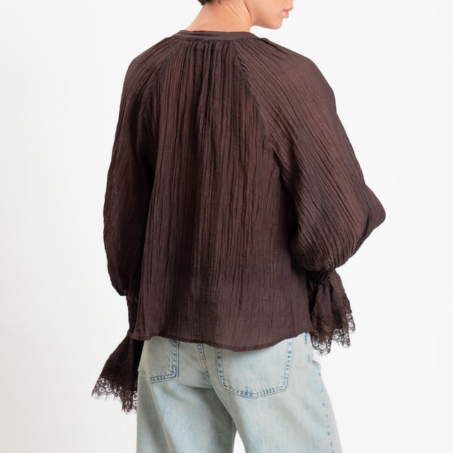 Motel-Camicia mussola goffrata lyocell - moro