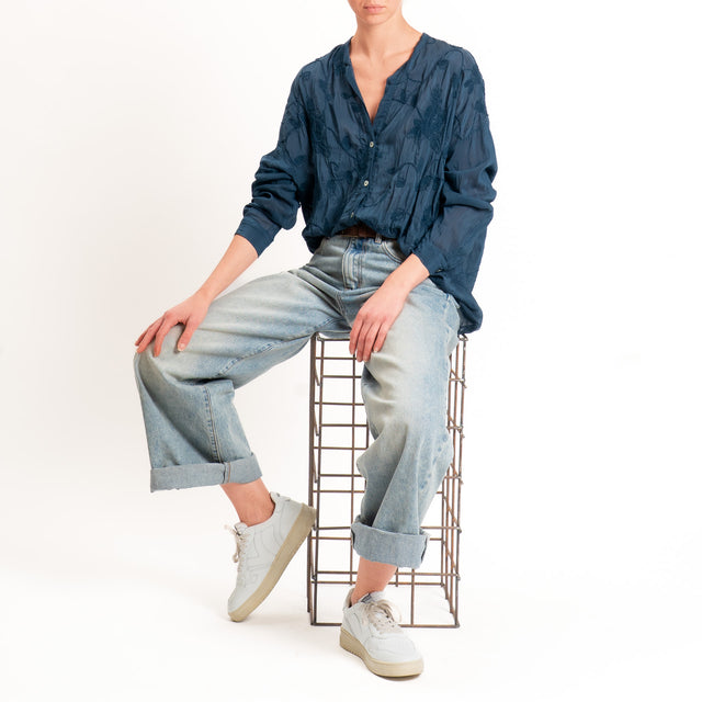 Motel-Camicia mussola misto seta con ricami - blu