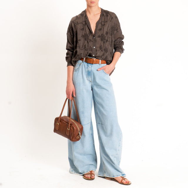 Motel-Camicia mussola misto seta con ricami - choco