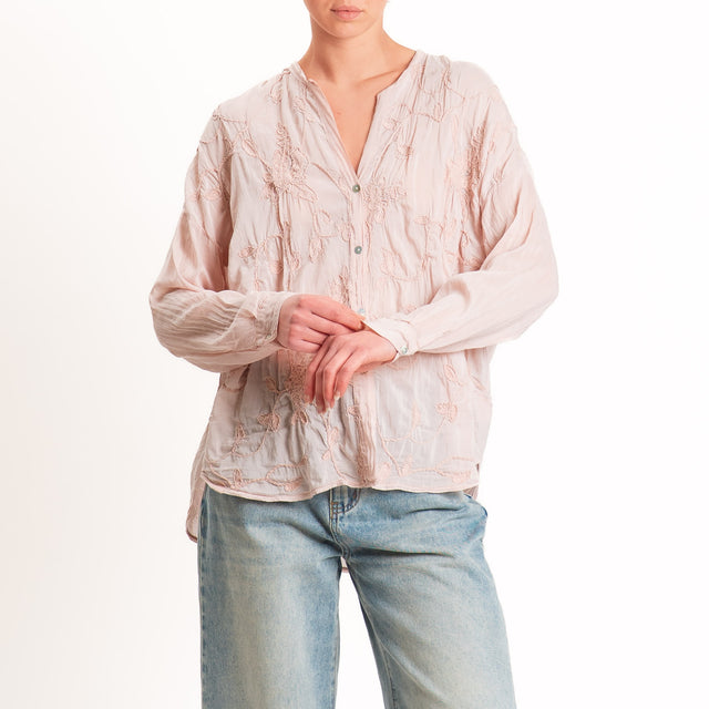 Motel-Camicia mussola misto seta con ricami - cipria