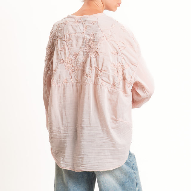 Motel-Camicia mussola misto seta con ricami - cipria