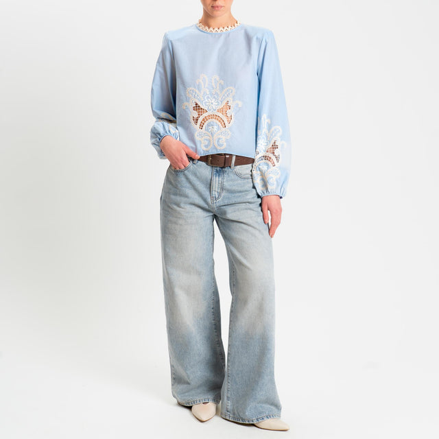 Motel-Blusa ricamata con spalline - cielo