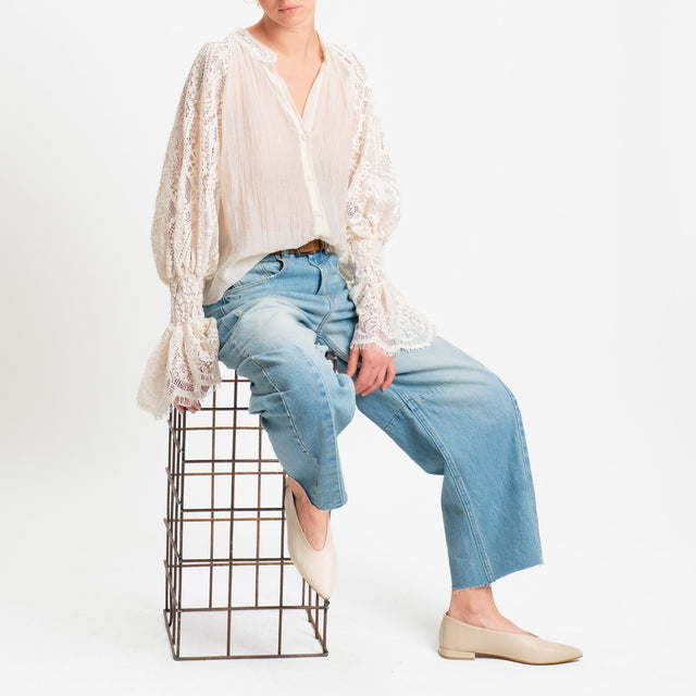 Motel-Camicia mussola lyocell e macramè - burro